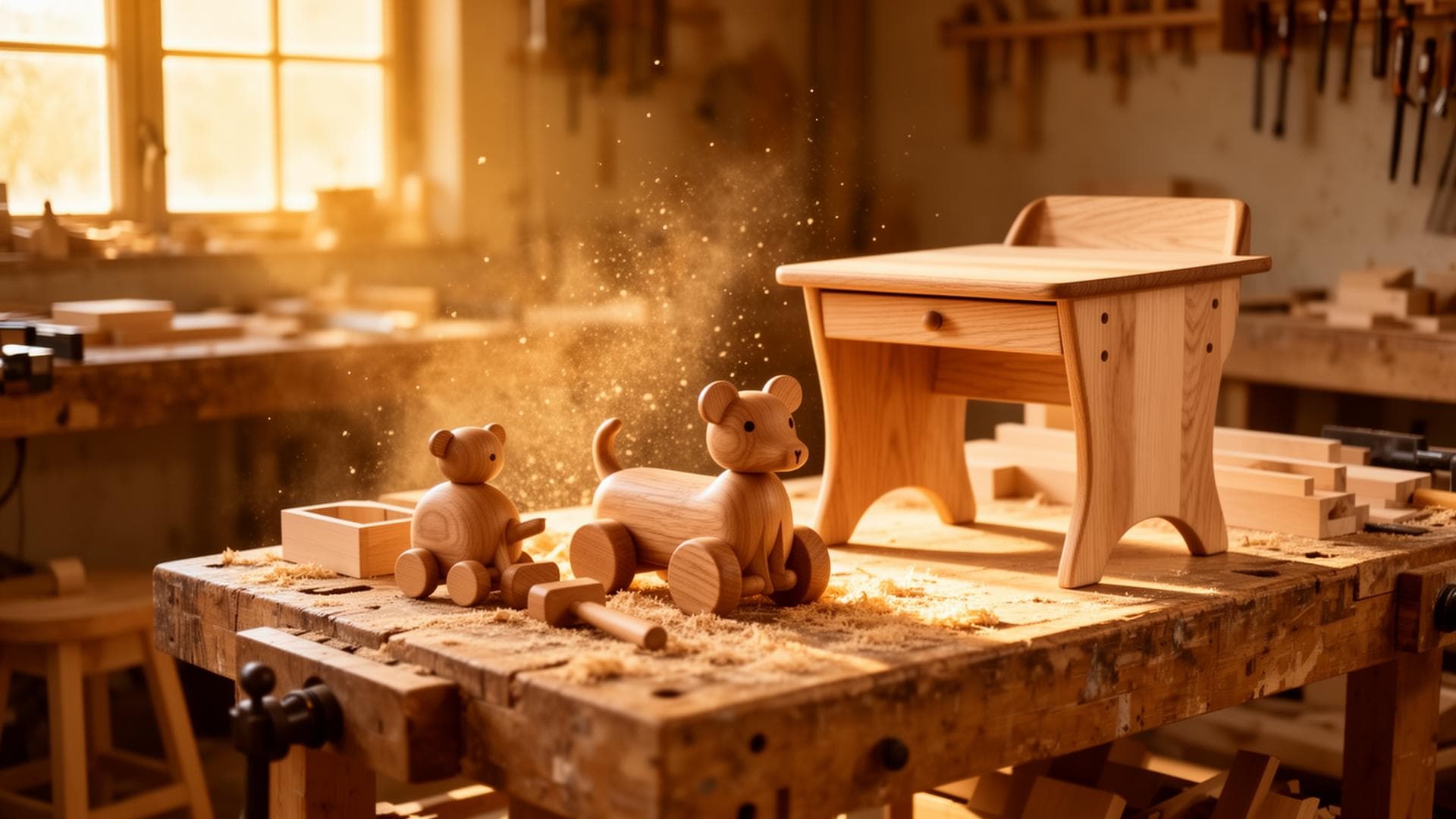 Ambachtelijk atelier van Uitgezaagd met houten kindermeubels